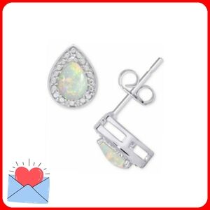 Opal and Cubic Zirconia Teardrop Stud Earrings for Valentine's Day